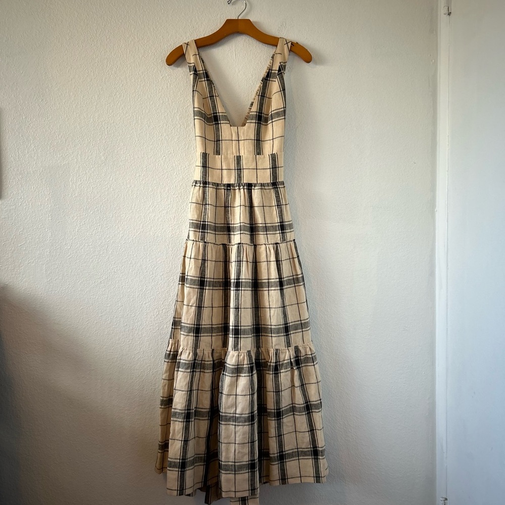 Shona Joy Indra Linen Plunged Cross Back Midi Dress Size 4 - Picture 5 of 14
